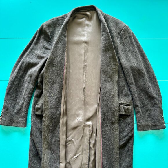 Vintage Racing Green Wool-Blend Grey Overcoat (Chest 44R) - Picture 7 of 16